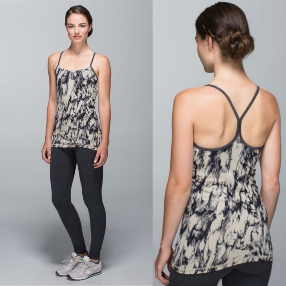 Lululemon Power Y Tank Granite Black Mojave Tan Sz 4